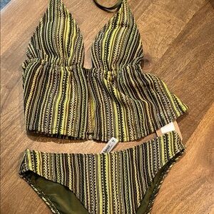 Striped Green and Yellow Bikini Set